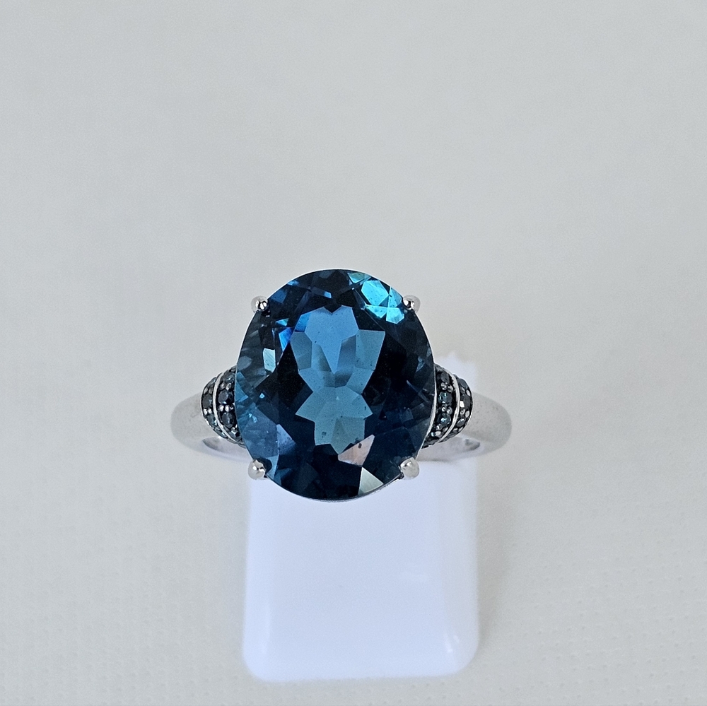 Natural 8.26 Carat London Blue Topaz & Blue Diamond Ring Sterling Silver Sz 7.5! - Picture 13 of 13
